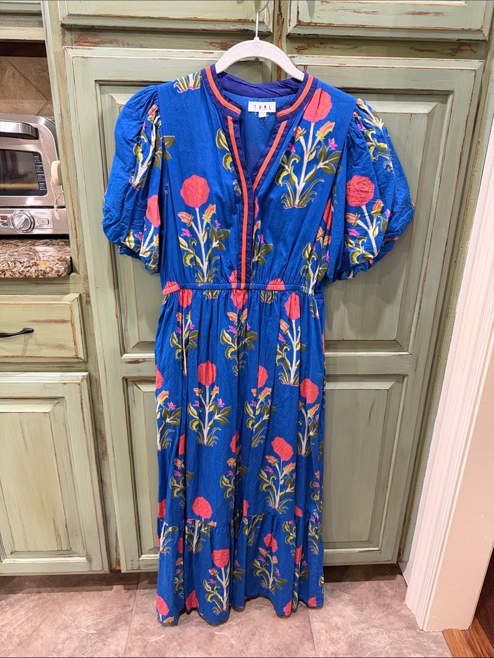 THML Royal Blue Maxi Dress with Pink Floral Print